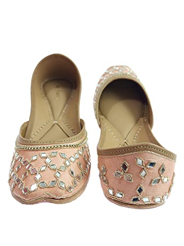 Image of Fulkari Women's Mirror Genuine Soft Leather Juttis | Bite and Pinch Free Jutis | Ladies Punjabi Jutti | Wedding Flat Stylish Mojari | Phulkari Ethnic Flats For Girls |