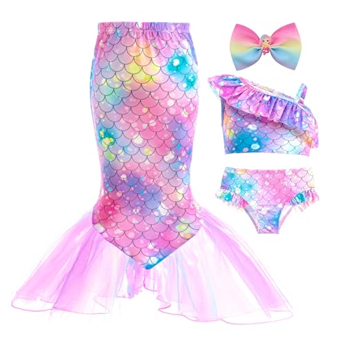 Image of GALLDEALS Girls Swimsuit 3 Piece Bathing Suits Flounce Ruffle Tankini Set Beach Swimwear with Cover Ups Skirt for 3-10 Years