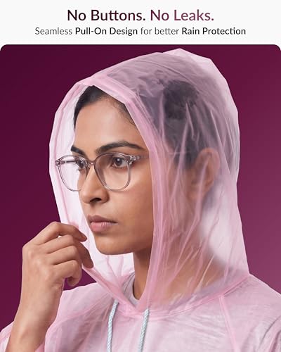 Image of Destinio Poncho for Men, Poncho for Women-Thick Waterproof PVC, Rain Coat, Reusable - Transparent Pocket Raincoat with Hood, Full Cover for Bag in Travel, Trekking, Bike Riders