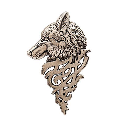 Broche tête de loup vintage en métal ciselé, un bijou de caractère unisexe