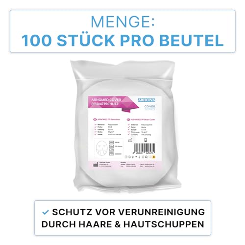 100x ARNOMED PP-Bartnetz, Einweg Bartbinde Weiß, Barthaube mit elastischem Gummizug, Bart Netz 52 cm, Bartschutz 10 g/m², Bartschutz Maske lebensmitteltauglich, Bartschutz Hygiene, Beard Mask