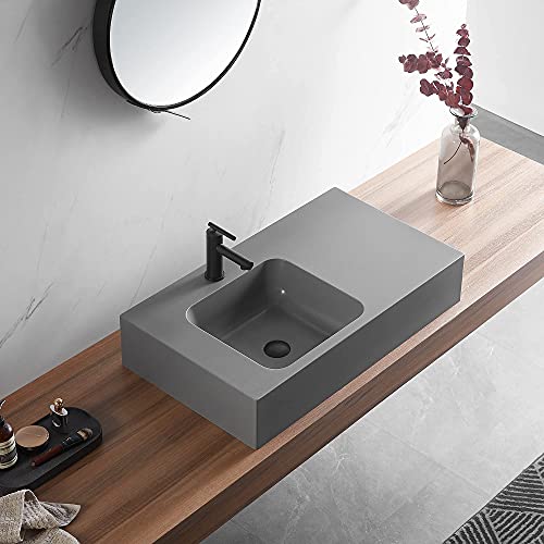 Serene Valley Bathroom Sink, Wall-Mount Or On Countertop, 32" With Square Sink And Flat Space, Single Faucet Hole, Premium Granite Material In Gray #TOP6
