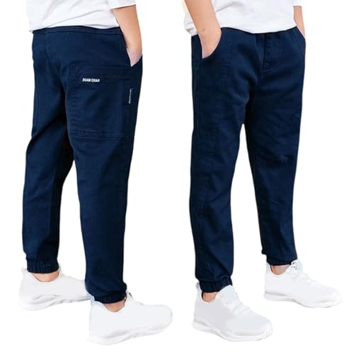 Kids Boys Tapered Pants Straight Slim Fit Elastic Waist Uniform Trousers with Pockets Toddler Plain Dress Pants3