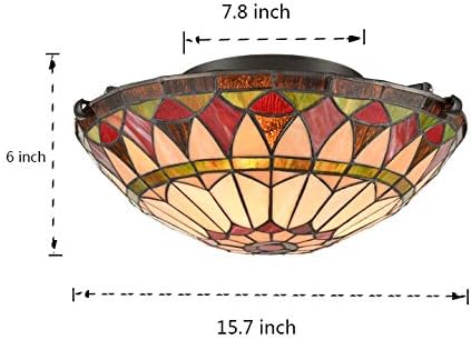 Miniatura 6 de DIRYZON EUL - Lámpara de techo semiempotrada estilo Tiffany estilo vintage de 15.7 pulgadas, pantalla de vidrieras de arte antiguo, 3 luces