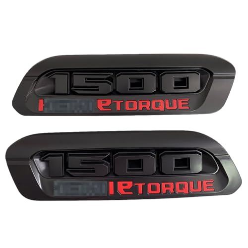 Image of 2pack OEM 1500 Etorque Exterior Badges Emblems Left Right Side Badges Hood 3D ABS Compatible with fits 1500 68500542AA 68500541AA (Black Red)
