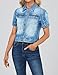 LifeShe Puff Short Sleeve Denim Jacket for Women Summer Cropped Jean Jacket Non-stretch Crop Coat