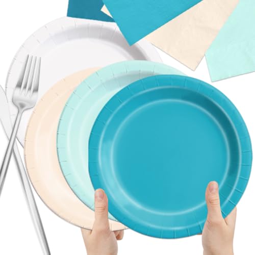 Image of CMUSKO Beach Party Decorations - 60pcs Pool Summer Teal Blue Plates and Napkins Hawaiian Beach Ocean Tableware