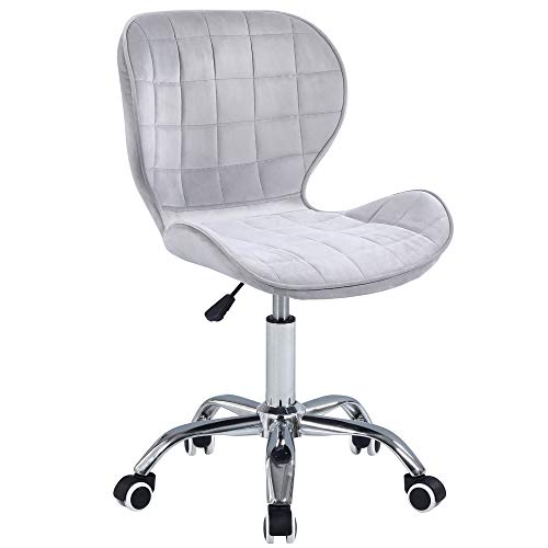 Charles Jacobs Swivel Office Chair with Chrome Base Wheels and Adjustable Height in Grey Velvet