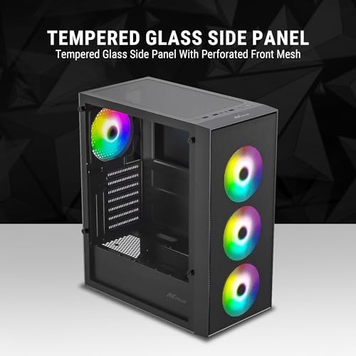 Image of Ant Value VM40 ATX Computer Case /Gaming Cabinet - Black | Support ITX | Pre-Installed 3 Front & 1 Rear Rainbow Fans
