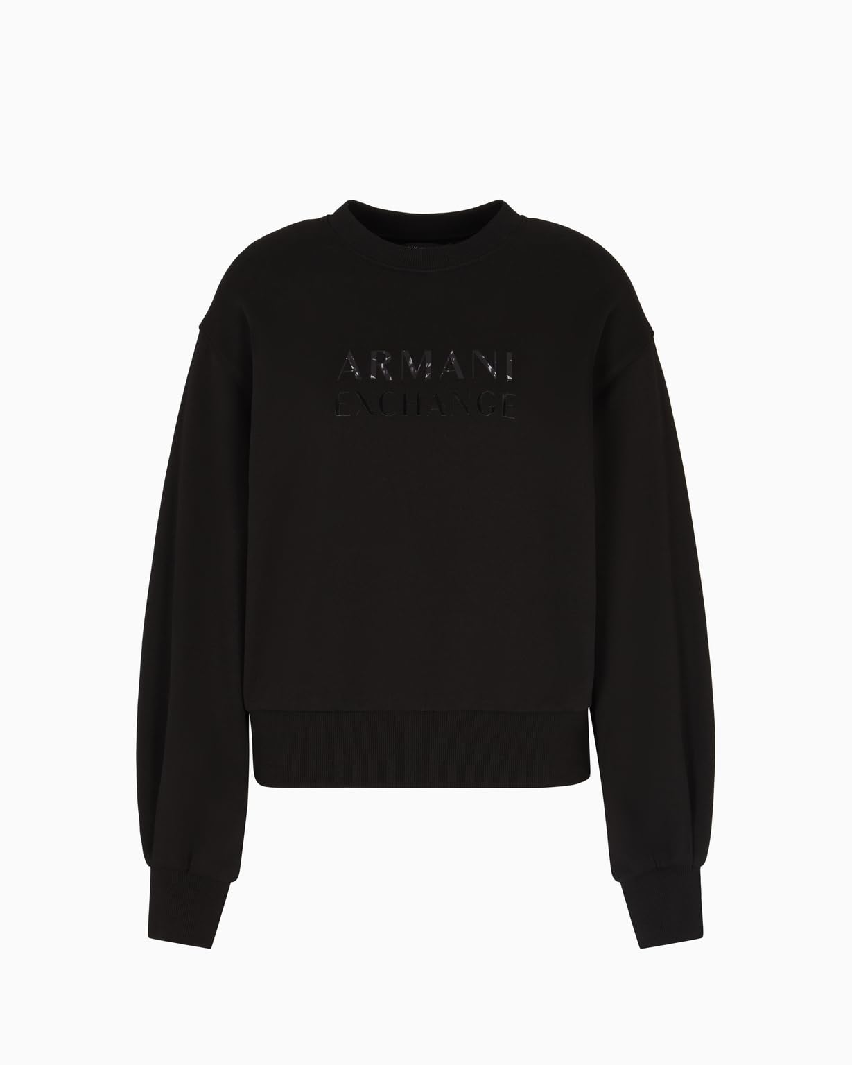 Armani Exchange Women's Cuffed Sleeve Front Logo Round Collar, Sweatshirt, Black, XS, Black, XS