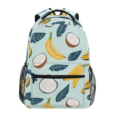 Banana Coconut Fruit Backpack for School Boys Girls Adults Kids Bookbag Laptop Bag 18L