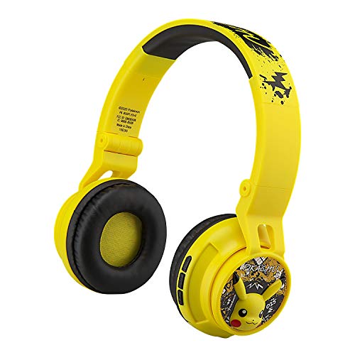 Pokémon Wireless Bluetooth Portable Kids Headphones with Microphone, Volume Reduced to Protect Hearing Rechargeable Battery, Adjustable Kids Headband for School Home or Travel