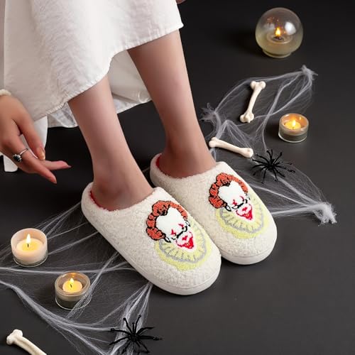 Image of Womens Mens House Slippers Retro Comfy Warm Plush Slip on Fluffy Memory Foam Home Sippers for Winter Indoor Outdoor