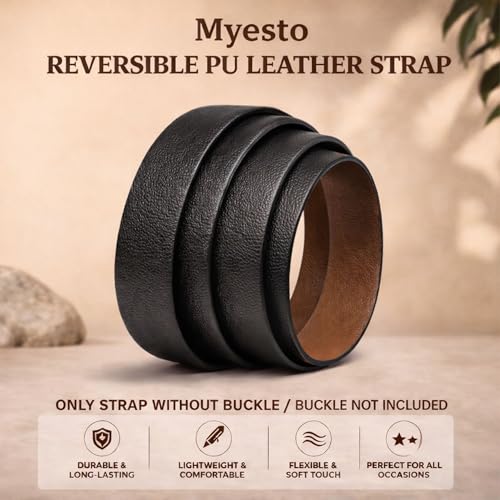 Image of Belt for Men without Buckle PU Leather Reversible Brown Strap with No Buckle Combo Pack of 2