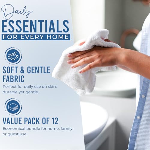 Image of DAN RIVER 12 Pack Wash Cloths for Showering [12x12] - 100% Cotton Washcloths Premium Quality Flannel Face Cloths for Bathroom, Highly Absorbent and Soft Feel Wash Clothes, White