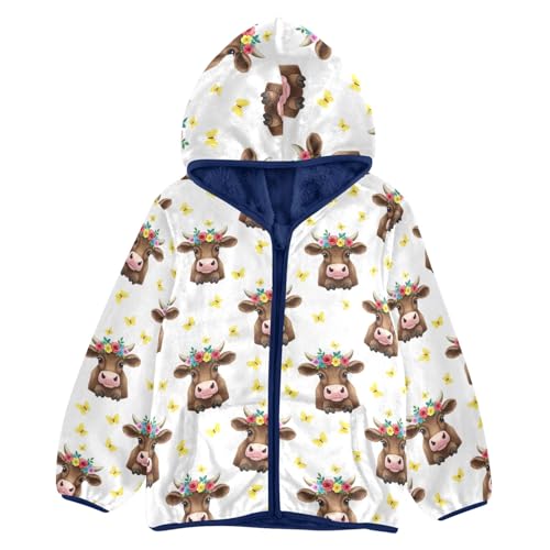 CHIFIGNO Cute Brown Cow Toddler Zip up Hoodie Fleece Outerwear Jackets for Fall Winter 3T