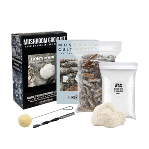 North Spore Organic Lion's Mane Outdoor Mushroom Log Growing Kit | Includes 100 ct. Bag of Plug Spawn | Complete Log Starter Kit with Instructions | Handmade in Maine, USA