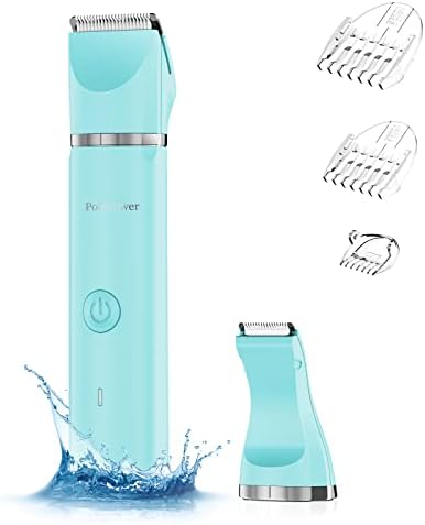Electric Bikini Trimmer for Women - PolyPower 2 in 1 Electric Women Pubic Hair Trimmer , Portable Ladies Shaver with 2 Trimmer Heads,Waterproof Wet and Dry Use (Blue)