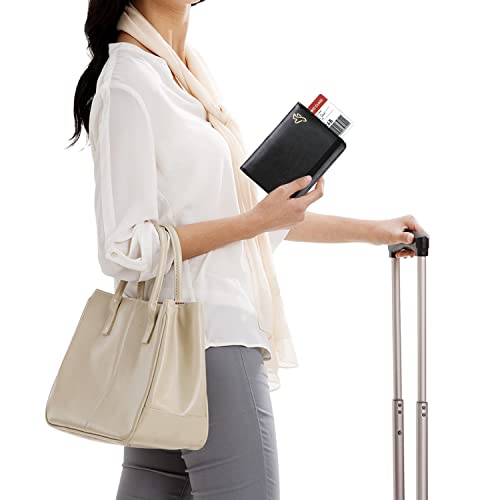 Image of WALNEW Passport Holder for Travel, RFID Passport Cover Wallet for Women Men, PU Leather Passport Book Card Holder Case with Pen, Travelling Essentials for Flying