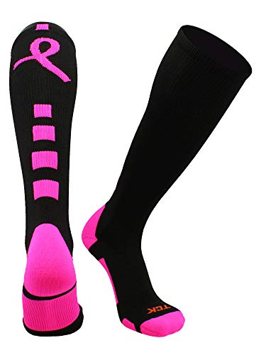Baseline Pink Ribbon Breast Cancer Awareness Socks for Football Baseball Softball for Boys Girls Men Women Over the Calf