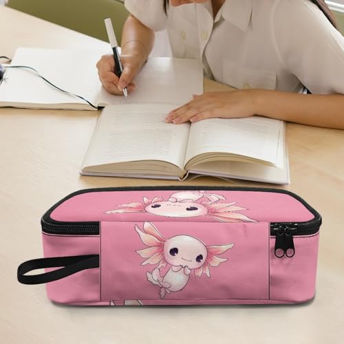 Image of Cute Axolotl Girls Pencil Case Large Capacity,Pink Pencil Pouch for 3-14 Years Kids Pencil Container for Preschool Children Pencil Bag for Boys Adults Men Coin Purse for Office Supplies