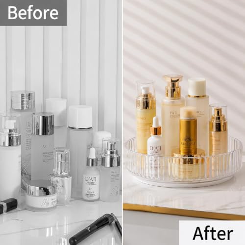 Image of MECHDEL Makeup Organiser Box with Drawers, Perfume, Cosmetic and Skincare Storage Stand, Dressing Table Organiser for Lipstick, Nail Polish (360 Rotating-Transparent White, 1 Tier)