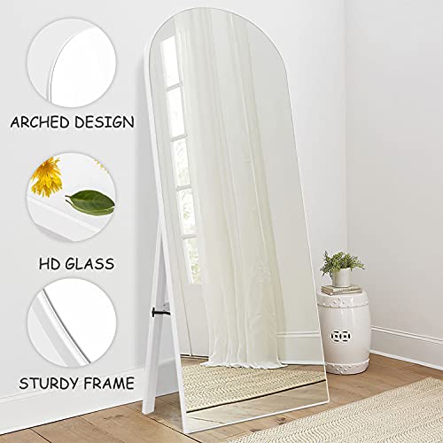 Image of NeuType 64 inchx21 inch Arched Full Length Mirror with Stand - Large Floor or Wall Mounted Full Body Mirror for Bedroom - Hanging or Leaning, Wood Framed, Off-White