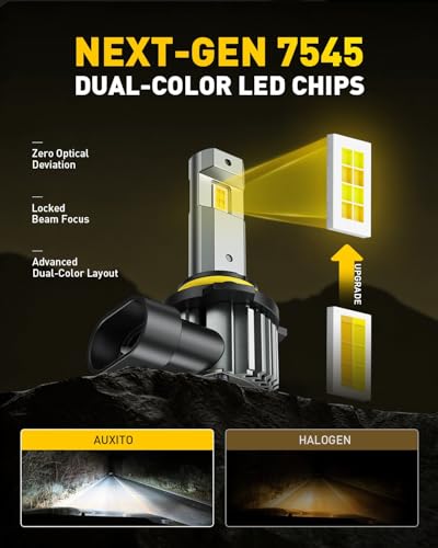 Image of AUXITO 9006 HB4 LED Switchback Bulb, 6500K Cool White & 3000K Amber Yellow, 50000LM Brighter Ultra-Bright, Plug N Play, Long Lifespan, No Flicker, Fit For 99% Vehicles, 2PCS