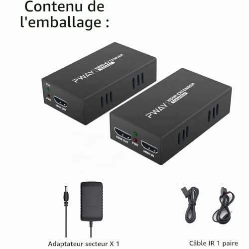 PWAY PW-HT225PIR HDMI Extender 195ft / 60m Transmission sur Single Cat5e / 6/7 Full HD 1080P Support IR Control Loop out 3D EDID Fonction – vue 6