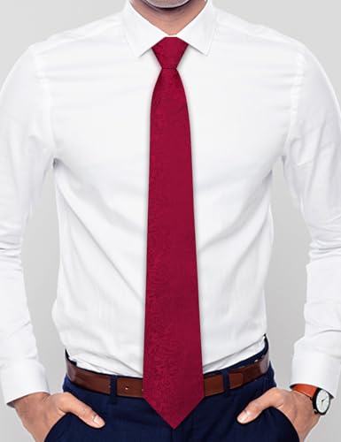 Image of Hi-Tie Red Paisley Silk Zipper Tie For Men Adjustable Pre-tied Necktie Pocket Square Cufflinks Lapel Pin Set For Wedding Gift