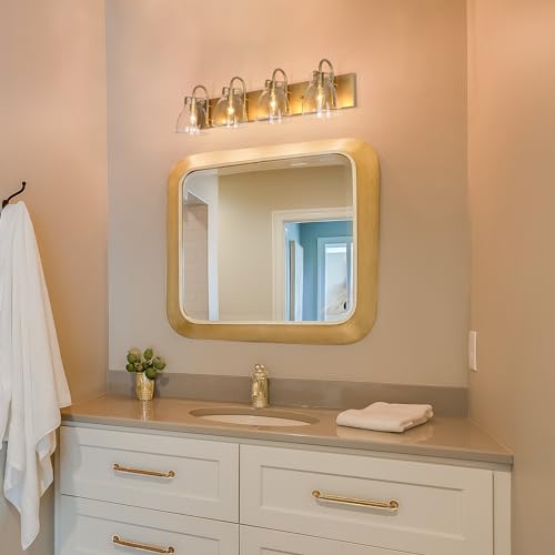 Image of KSANA Gold Bathroom Light Fixtures, 4-Light Modern Vanity Lights for Bathroom, 29.5-inch Large Bathroom Lighting Lights Over Mirror
