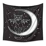 DYRLHZ Spooky Bat Tapestry Black and White Wing Cat on Moon Tapestry, Creepy Hippie Spooky Monster Wall Hanging Aesthetic (51'' x 59'', Cat bat)