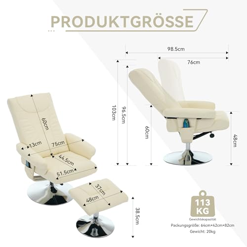 LAKFEW Sillon Relax Reclinable Electrico con Reposapiés, Sillon Relax Girar 360° con Masaje y Función de Calefacción, Sillón Reclinable Butaca Sillones para el Salón, PU, 75x98.5x103 cm, Beige - imagen 2