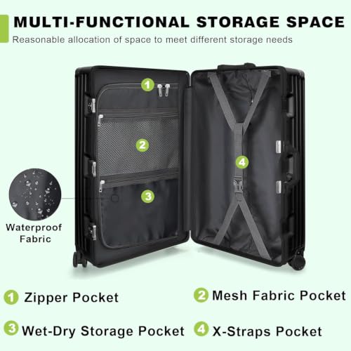 Image of AnyZip Carry On Luggage PC+ABS Aluminum Frame Zipperless Luggage Hard Shell Suitcase TSA Lock Double Spinner Wheels 20 Inch Black