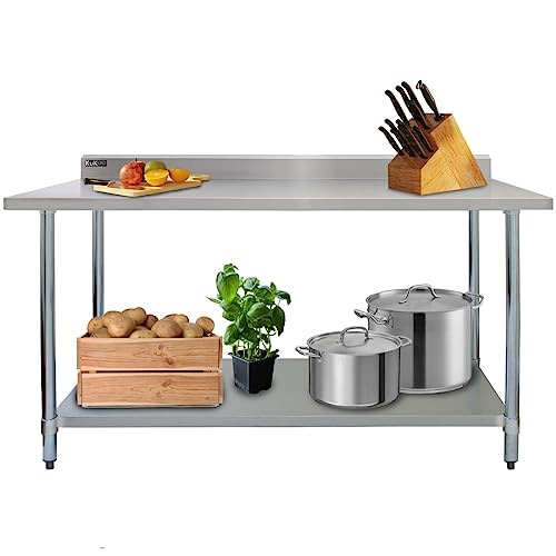 Mesa de Trabajo Cocina de Acero Inoxidable 183cm/1.83m Ancho Mesa Catering Mesa Preparación Comida para Gastronomía Hostelería Hotelería Restaurantes Capacidad Peso 250kg con 2 Paños Microfibra GRATIS