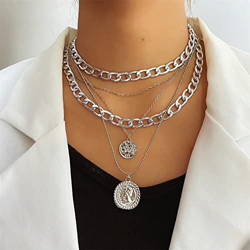 fdsmall Punk Chunky Chain Halskette Münze Vintage Gold Kubanische Kette Choker Anhänger Charm Schmuck