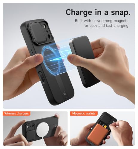 Image of SURITCH for iPhone 17 Pro Case with Camera Control Cover, Camera Cover and Adjustable Kickstand, Compatible with MagSafe, Shockproof Bumper Protective Cases 6.3 Inch, Black