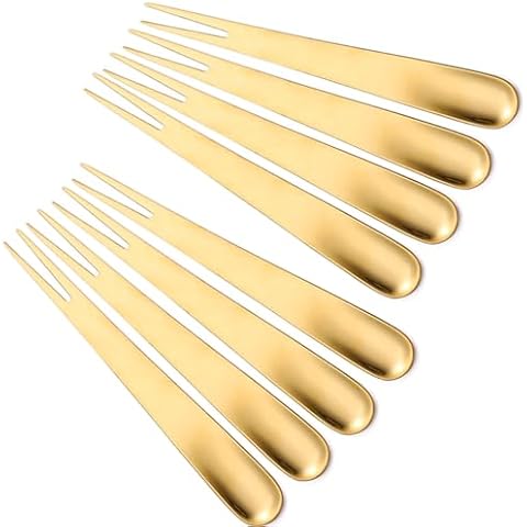 8 Pack Crab Stainless Steel Forks,(2 in 1 Spoon + Fork) Escargot Forks 2 Prong Tasting Appetizer Forks Portable Cocktail Salad Fruit Forks for Party Travel（4.8 Inches 8 Set） (Golden) Cover