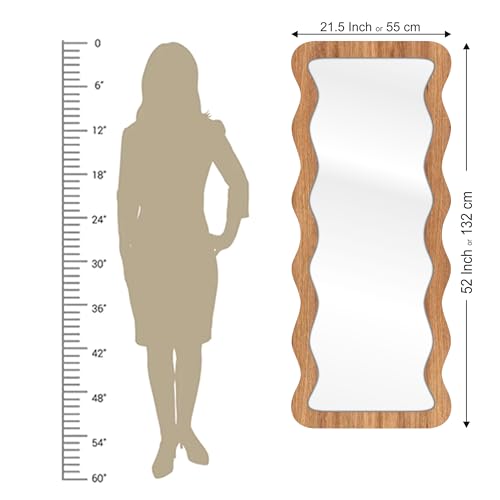 Image of Creative Arts n Frames 22 x 52 inch Full Length Dressing Chevel Long MDF Wood Zigzag Curvy Irregular Shape Framed HD Mirror Home Decor Items (Natural Iqurel Oak Light Zigzag2 Full Length Mirror)