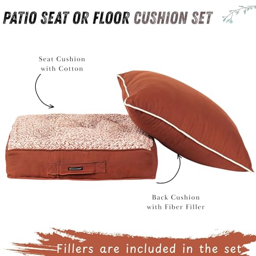 Image of Brown Woven Quilted Floor Cushion Set 60x60x10 CM with Fillers & Back Cushion, Large Size for Seating, Patio Seat, Meditation, Yoga, Pooja, Guests, Living 24x24x4 Inch
