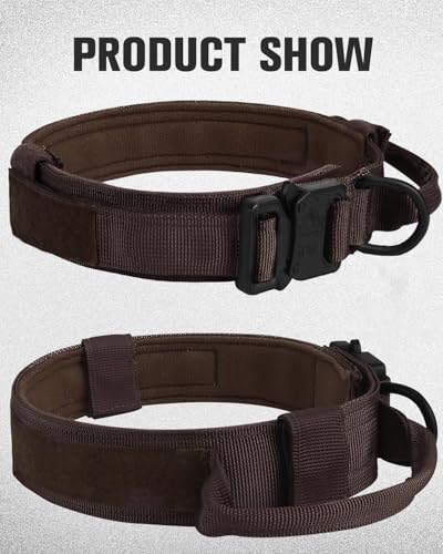 Joytale Taktisches Hundehalsband mit Griff Halsband Hund 3.8 cm Breit Hundehalsband für Große Hunde Verstellbar aus Nylon, Braun, L