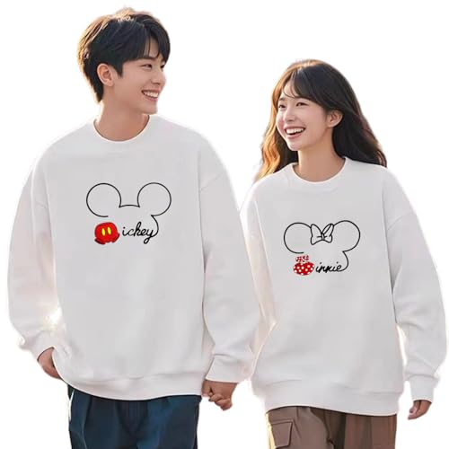 [YO!CHUSIS] [翌日配達]ディズニートレーナー ペアルック 親子服 カップル お揃い ミッキー ミニー 可愛い 長袖 トップスプルオーバー カジュアル ゆったり カットソー スウェット 綿 袖 男女兼用 グッズ 結婚記念日 プレゼント (JP, アルファベット, M, ホワイト ミニー) [並行輸入品]