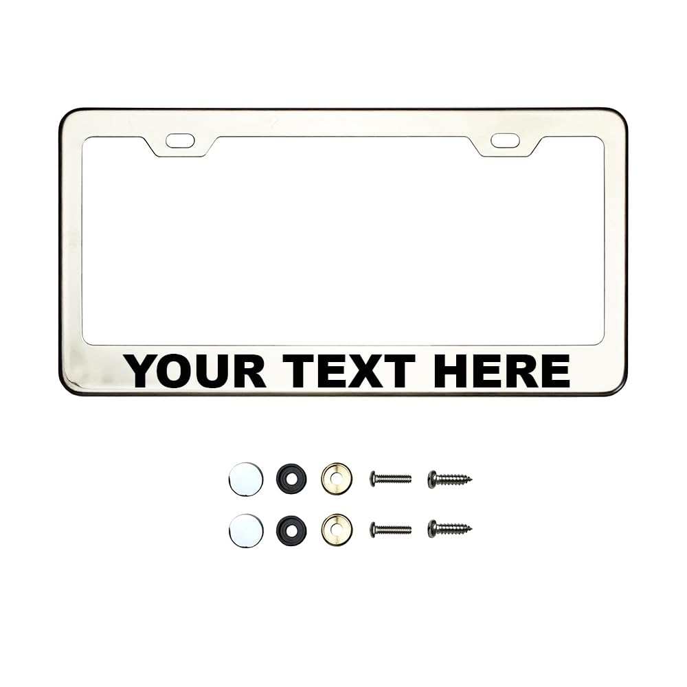 Customize Iridescent Neo Chrome T304 Stainless Steel License Plate Frame 8K Mirror Polish Finish, Rust-Resistant, Slim Design, Universal Fit, Includes Screw Caps, Washers &amp; Screws (Chrome)