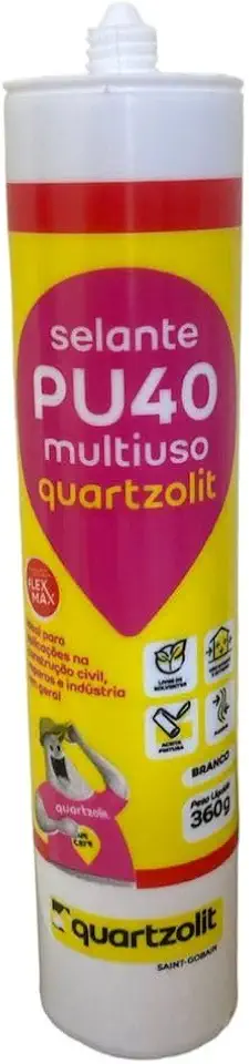 Quartzolit - Selante de PU40 Multiuso, Tubo de 360ml, Cor Branco