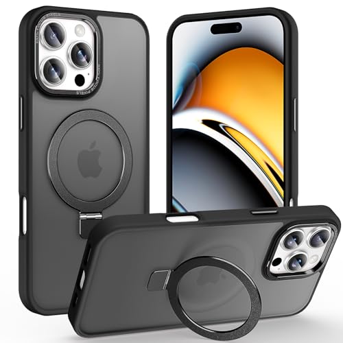 Lufanbis Magnetic for iPhone 16 Pro Max Case with Ring Stand, [10 FT Drop Protection] [Velvety Touch] Slim Translucent Matte Back Shockproof Phone Case for iPhone 16 Pro Max 6.9'', Space Black by Lufanbis - Used condition - US$17.99