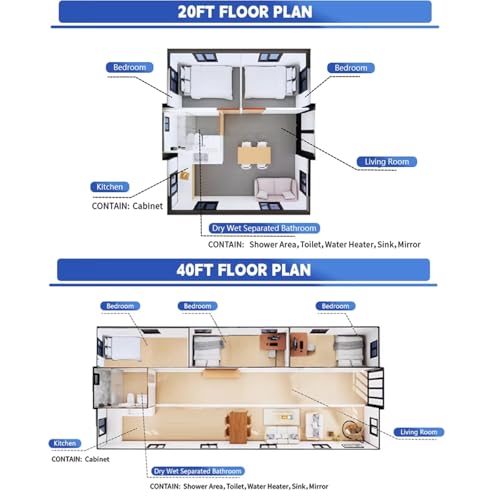 Portable Prefab Tiny Home for Sale, 20FT Modular Container House with 2-4 Bedroom Bathroom & Terrace,40ft Foldable Tiny House to Live in, Expandable House Villa Home for Adult Living - Image 6