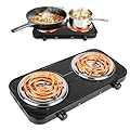 2000W Electric Hot Plate,Portable Electric Stove Countertop Double Coil Burners W/Dual Control&5 Level Temperature Control, Easy to Clean,Lightweight Cast Iron Countertop Stove for Home Camp RV 110V