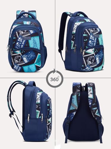 Image of Lavie Sport Spaceship 30L Navy Backpack |Organizer & Bottle Holder |Gift for Men, Women, Boys, Girls | Laptop Sleeve for School & College