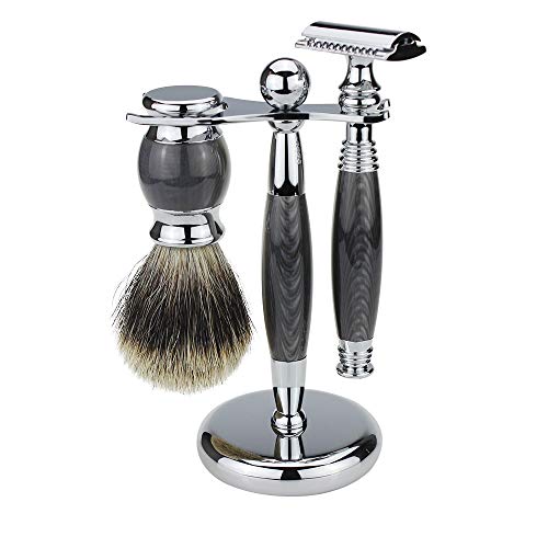 Manuelle elektronische Bauteile Barber Männer Beard Manuelle Sicherheits-Rasiermesser Set Double Edge Rasierer Stiel + Ständer Halter + Haar