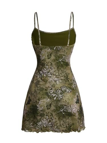 Image of Milumia Mini Dress for Women 90s Boho A Line Mesh Short Dresses | Spaghetti Strap,Sleeveless,Vintage,Paisley Print,Festival,Going Out,Cowlgirl,Y2k,